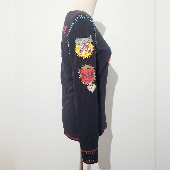Double D Ranch Black Long Sleeve Top USA Flag Embellished Small Y2K Embroidered - Picture 5 of 12